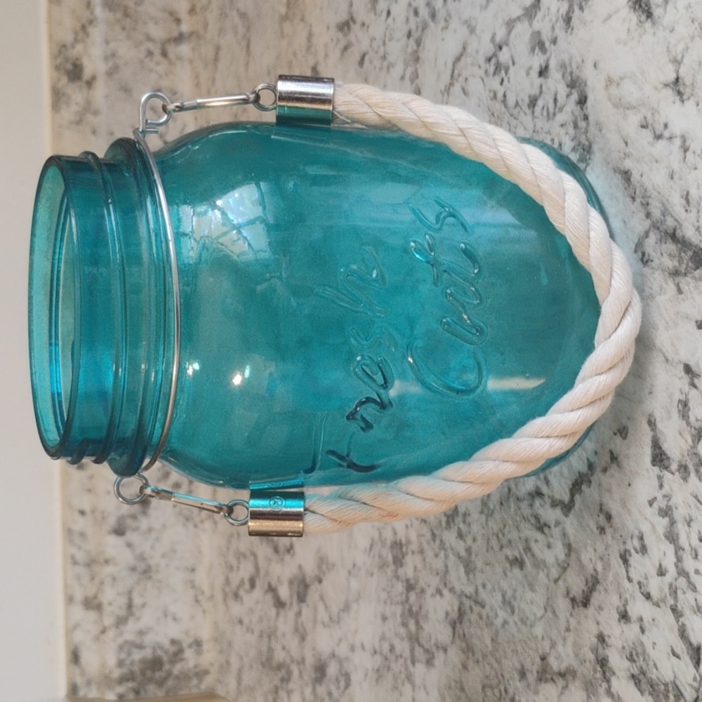 "Fresh Cut" blue glass jar